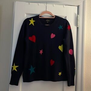 J. Crew 100% Cashmere Printed Sweater Hearts Stars Small